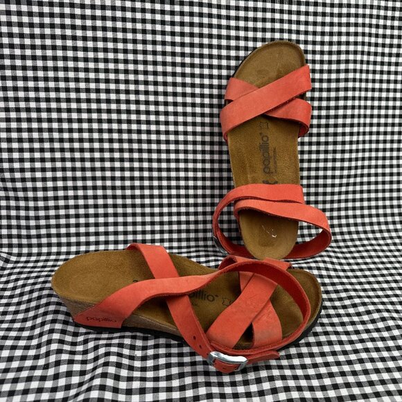 Birkenstock Papillo Lola Orange Red Cross Wedge Summer Sandals EU 36 / Women's 5 - Picture 1 of 5